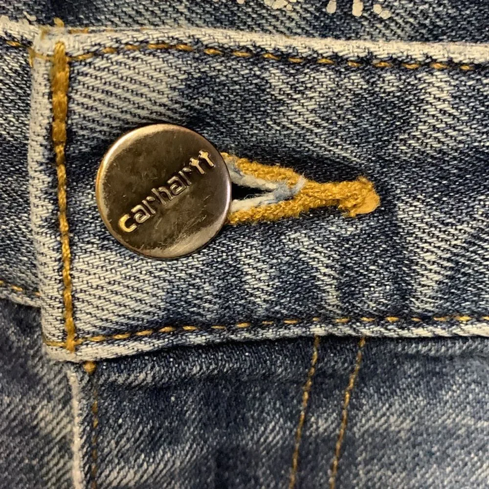 Carhartt Men's Blue Denim Ripped Relaxed-Fit Straight Leg Jeans Size 38 X 30